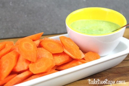 Sweet Pea Dip With Carrot Chips | taketwotapas.com