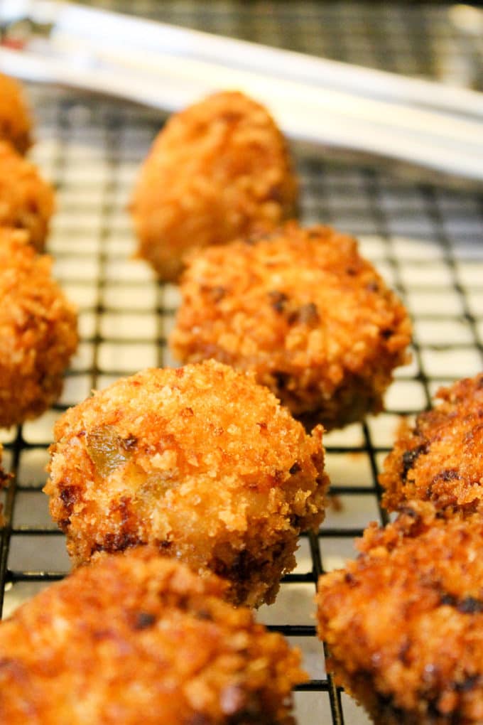 Southwest Risotto Balls and Avocado Ranch Dip are perfect for using up leftovers! | Take Two Tapas | #AranciniRecipe #LeftoversRecipe #SouthwestRecipe #RisottoBalls