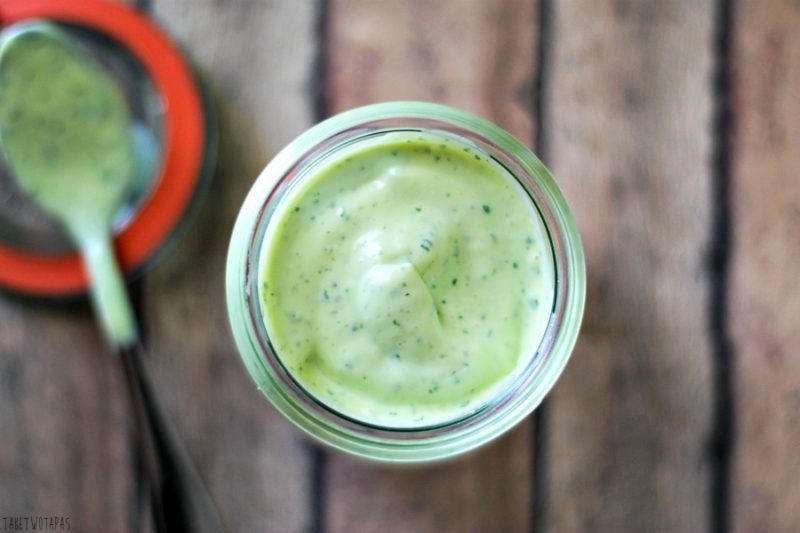 This delicious dressing is filled with bright cilantro, spicy ginger, creamy avocado, and is great as a dressing or as a dip! Top your tacos with it too! Cilantro Ginger Avocado Cream Recipe | Take Two Tapas