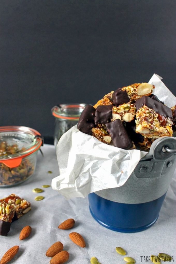 Dark Chocolate Dipped Paleo Snack Bites Recipe | Take Two Tapas | #Paleo #Chocolate #Granola #Nuts #Bars #Snacks