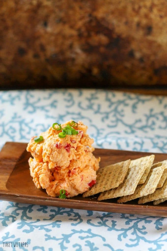 Creamy, cheesy Pimento Cheese Spread is a great party spread! Pimento Cheese Spread Recipe | Take Two Tapas | #pimentocheese #pimento #cheese #Spread #MothersDay #Easter #Brunch