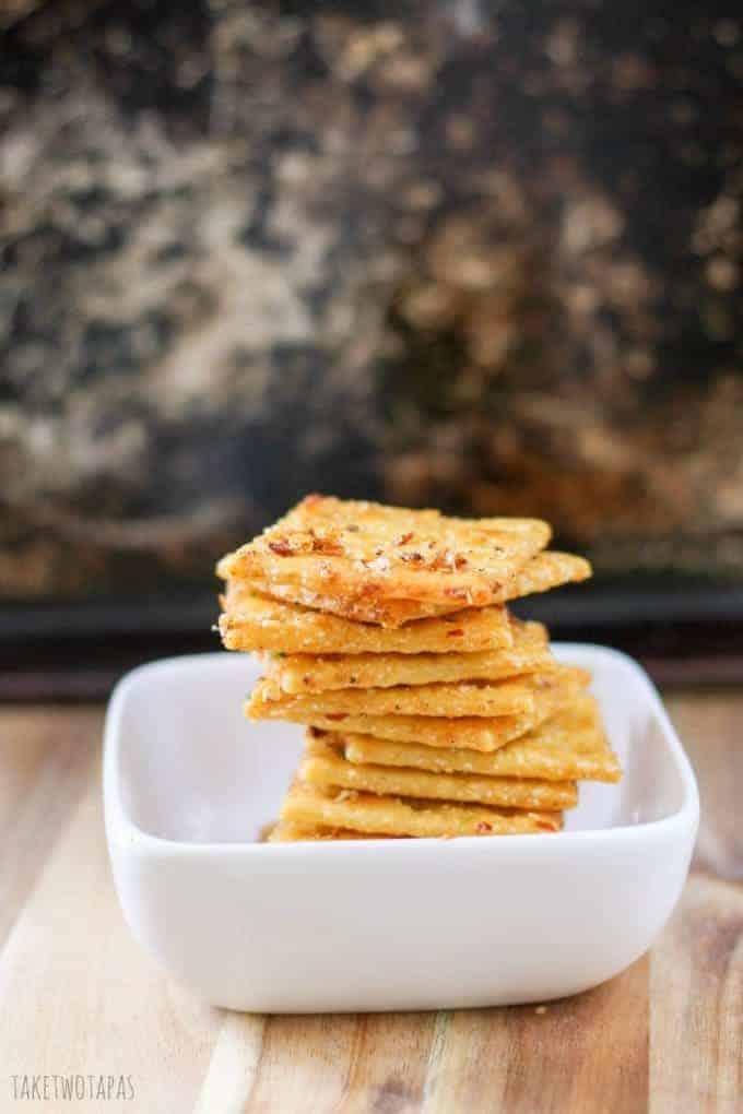 These spicy and crispy crackers are light and flaky with a little kick to them. they are so addicting and they will keep you coming back for more! Comeback Crackers Recipe | Take Two Tapas