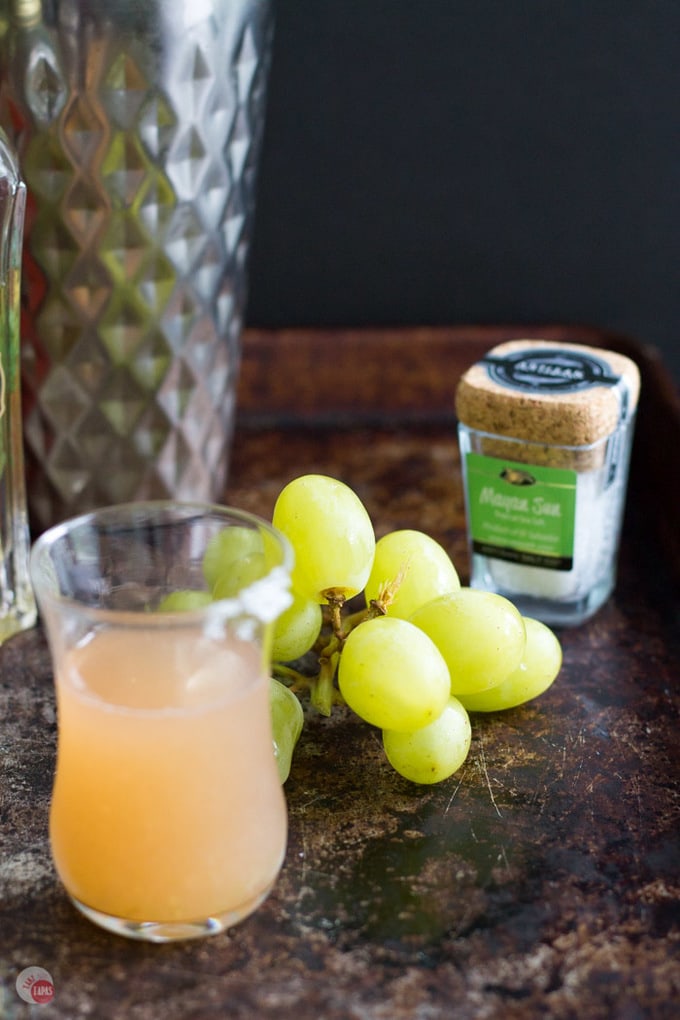 Green Grape Salty Dog Cocktail Shot Recipe | Take Two Tapas | #GreenGrapes #SaltyDog #CocktailShots #Vodka #PinkSalt #SaltyDogShot