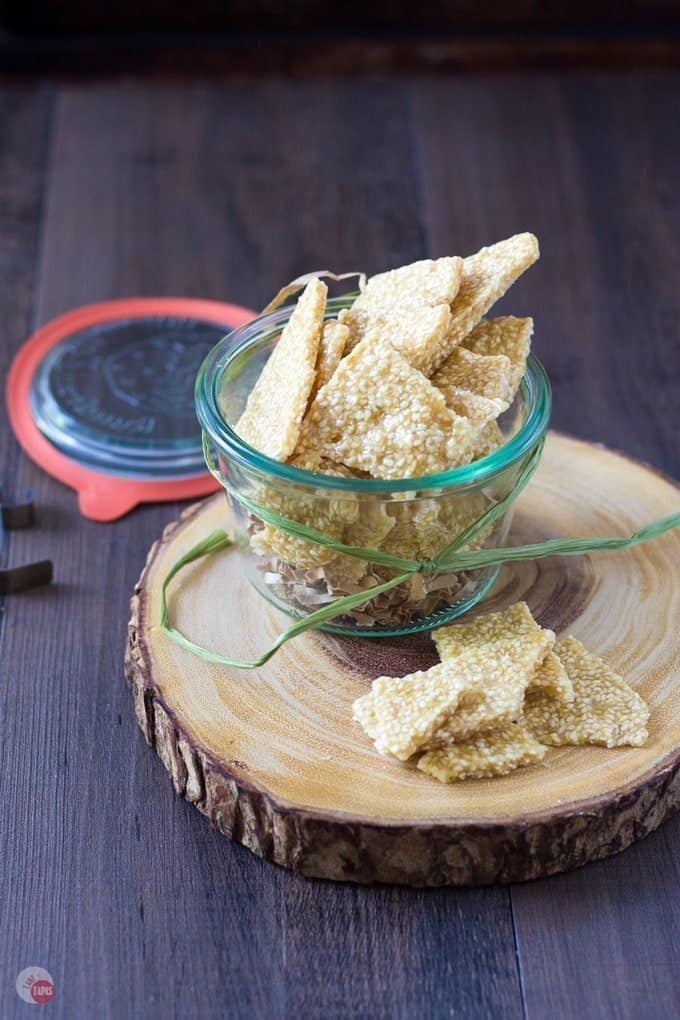 Ma's Benne Seed Brittle Candy in a glass bowl