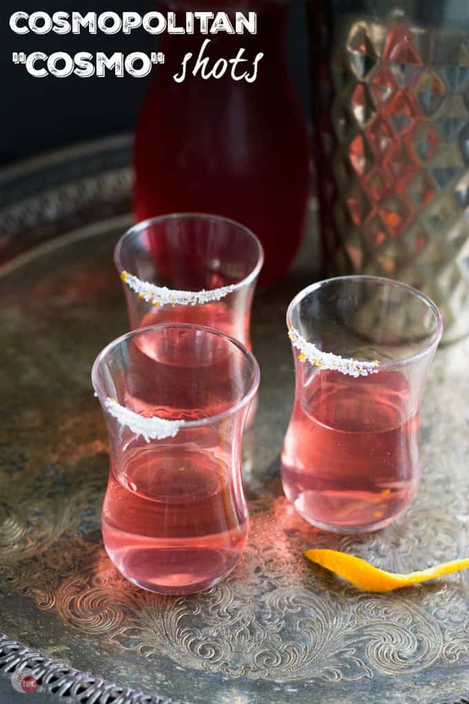 The classic Cosmopolitan cocktail is not only the perfect drink for celebrating with girlfriends, but also a great shot to take! Cosmopolitan Shot Recipe | Take Two Tapas | #CosmoRecipe #CosmopolitanCocktail #CocktailShot #ShotRecipe #Cranberry #Vodka