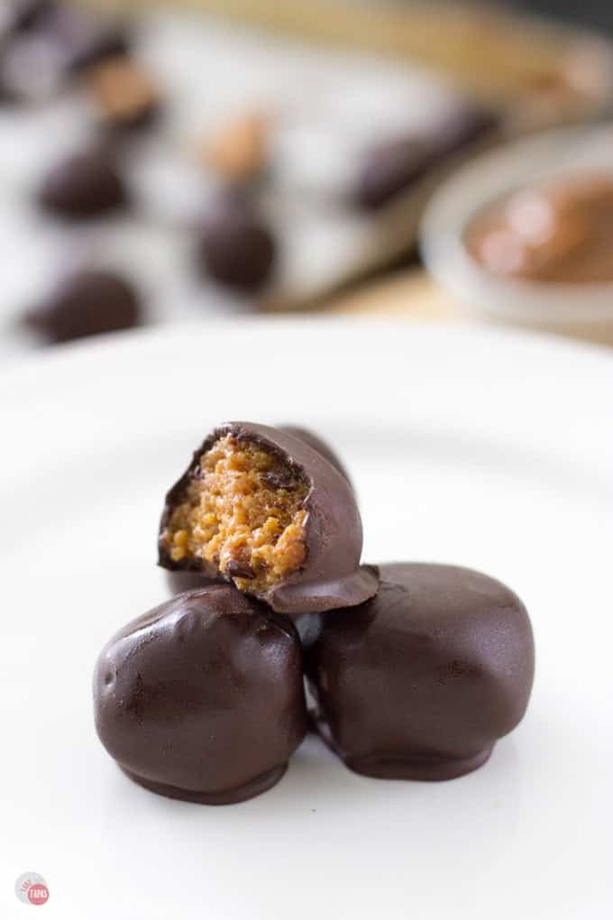 Dulce de Leche Fireball Truffles are perfect for the end of a meal! | Take Two Tapas | #DulcedeLeche #Truffles #Crackers #Fireball #Whiskey #chocolate #SmallSweets #TruffleRecipe