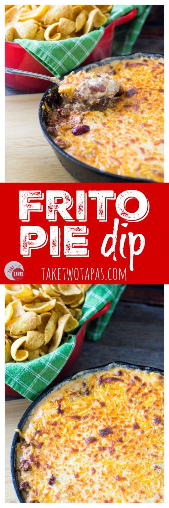 Frito Pie Skillet Dip with Corn Chip Scoops For Tailgating