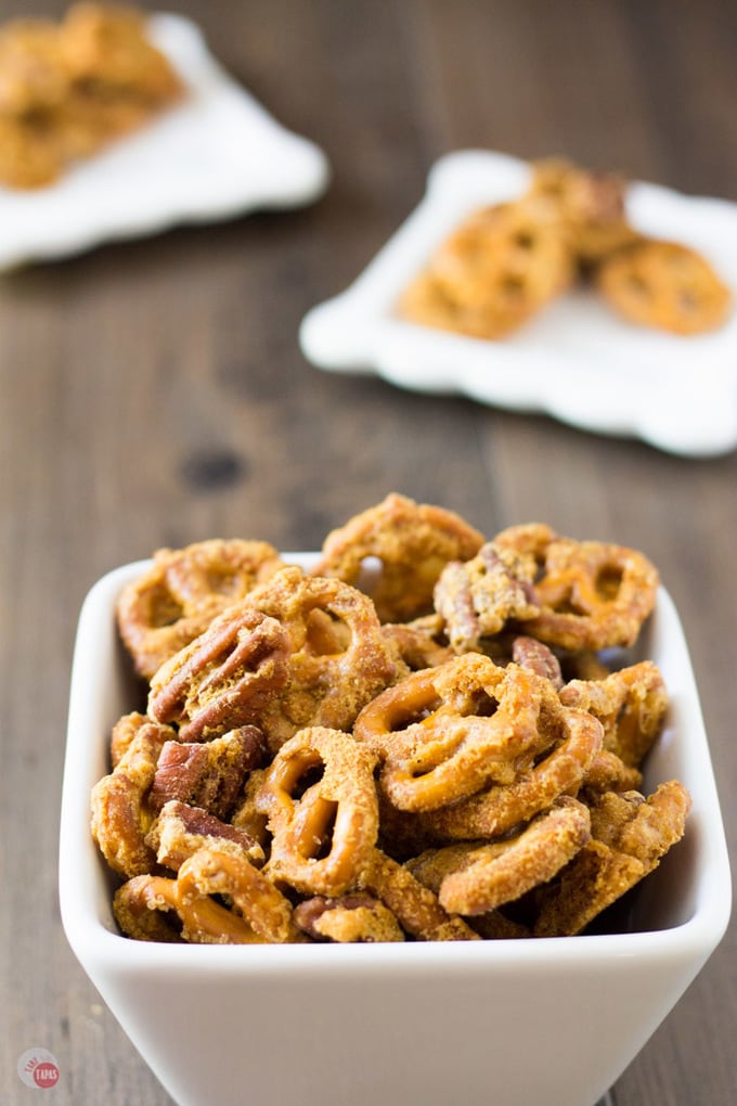 Crispy Caramel Crack Pretzels Recipe | Take Two Tapas | #Caramel #Crack #Pretzels #Pecans #CrackPretzels #HolidayRecipes #TeacherGifts #HostessGift #HolidaySnacks #SnackMixes