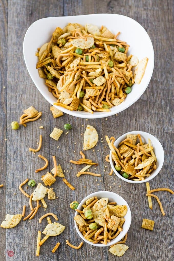 Asian Wasabi Chex Mix is loaded with sesame seeds, rice crackers, crunchy chow mein noodles, crispy wasabi peas, and coated with a soy wasabi sauce! | Take Two Tapas | #AsianSnackMix #ChexMixRecipe #WasabiChexMix #NewSnackRecipes #SpicySnackMix