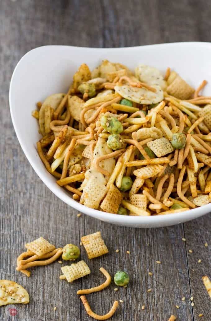Snack mix takes a trip around the globe and lands in Asia! Asian Wasabi Chex Mix Recipe | Take Two Tapas | #AsianSnackMix #ChexMixRecipe #WasabiChexMix #NewSnackRecipes #SpicySnackMix