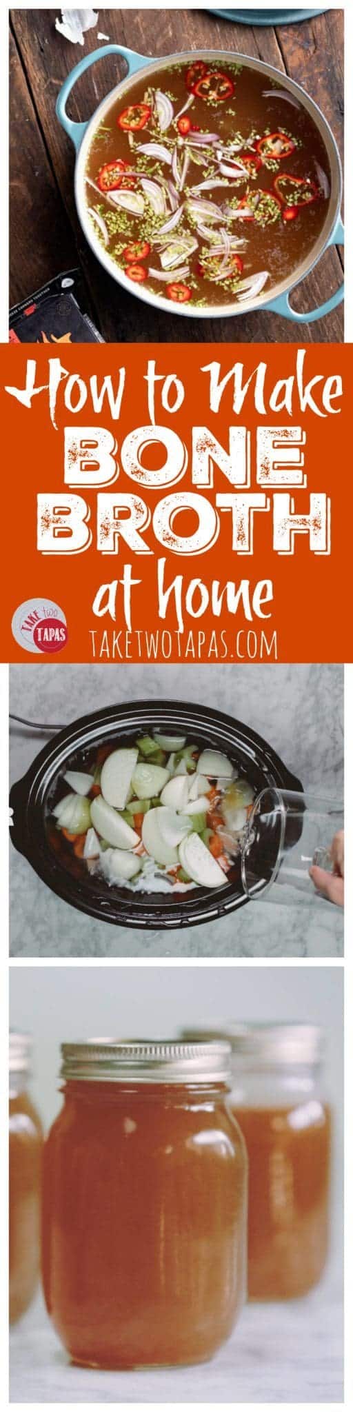 This savory beef bone broth is a simple recipe that is the perfect remedy for a winter cold or just as a light pick-me-up! Beef Bone Broth Recipe | Take Two Tapas