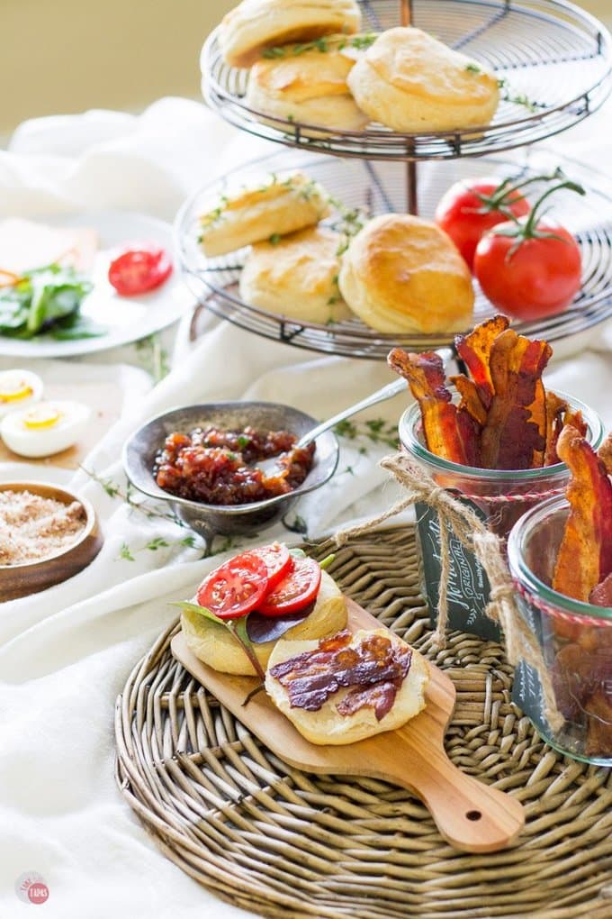 Take your entertaining to a new a fun level with a bacon bar! Different flavors and recipes that revolve around Smithfield bacon is the only way to entertain like a boss! Bacon Bar for Brunch Entertaining | Take Two Tapas