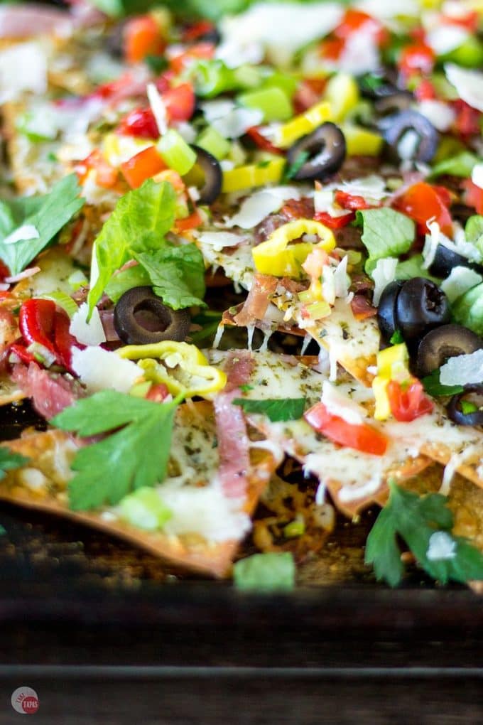 Italian Sheet Pan Nachos Recipe | Take Two Tapas | #SheetPanNachos #Italian #nachos #Wontons