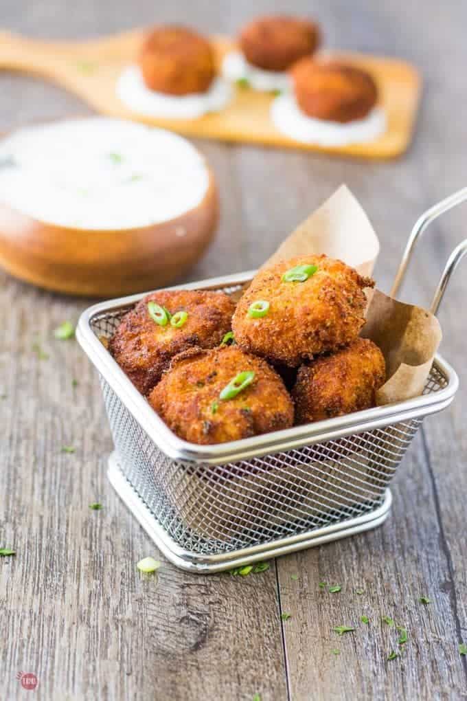 Southwest Potato Croquettes with Green Chile Ranch Dip Recipe | Take Two Tapas | #Southwest #PotatoCroquette #MashedPotatoes #PotatoRecipe #Appetizer #GreenChilies #RanchDip