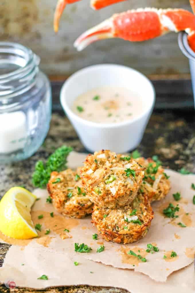 Baked Crab Cakes With Old Bay Tartar Sauce In A Muffin Pan