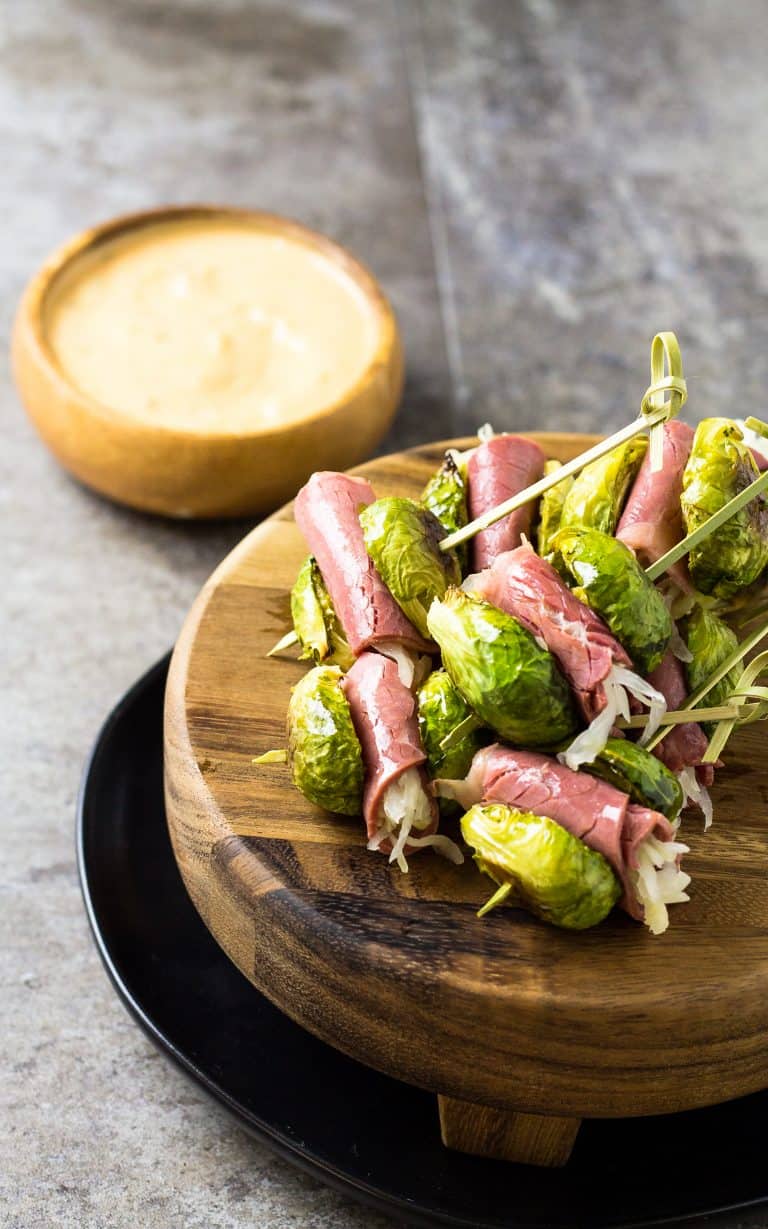 Reuben Skewers with Brussels Sprouts and Corned Beef | Take Two Tapas | #Reuben #Skewers #Sliders #CornedBeef #Cabbage #StPatricksDay #Sliders