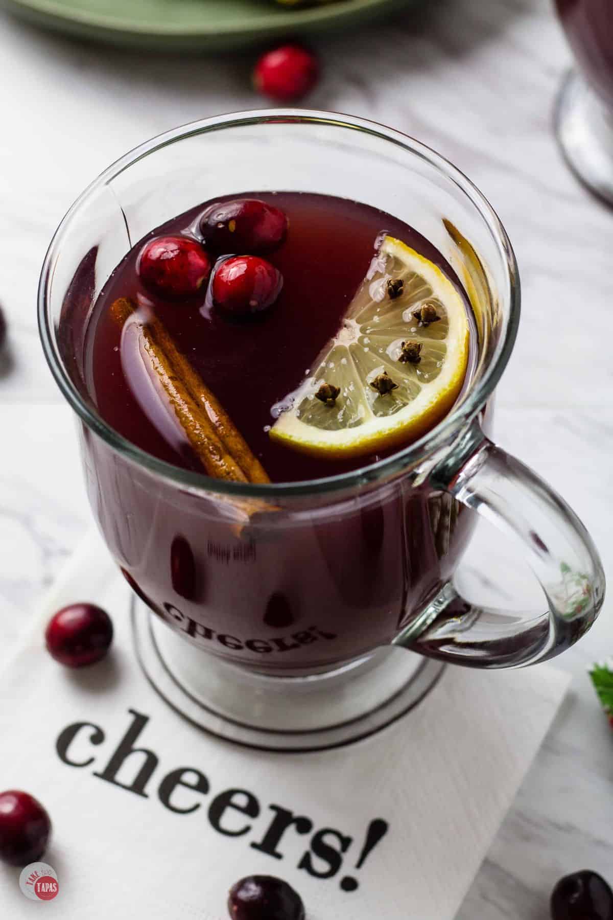 mug of wassail on a napkin