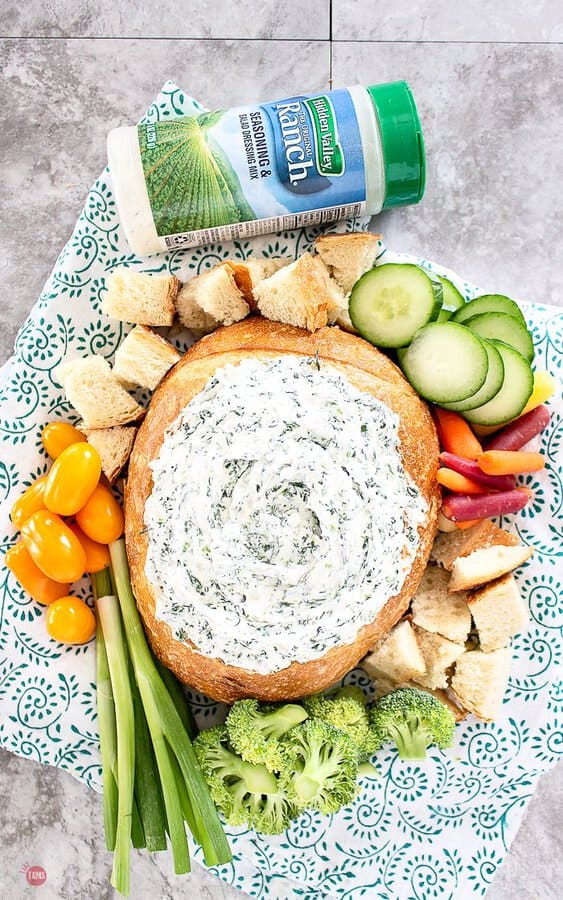 Easy Spinach Dip Recipe - Original Ranch Spinach Dip In A Bread Bowl