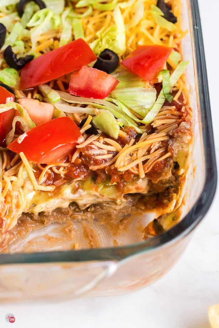 7 Layer Taco Dip {with ground beef!} - Take Two Tapas