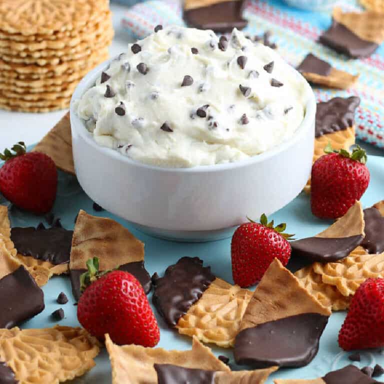 square picture of dip with waffle cone pieces