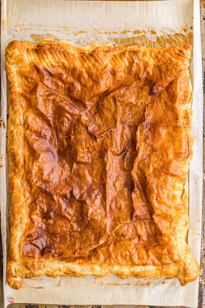 baked puff pastry on a baking sheet