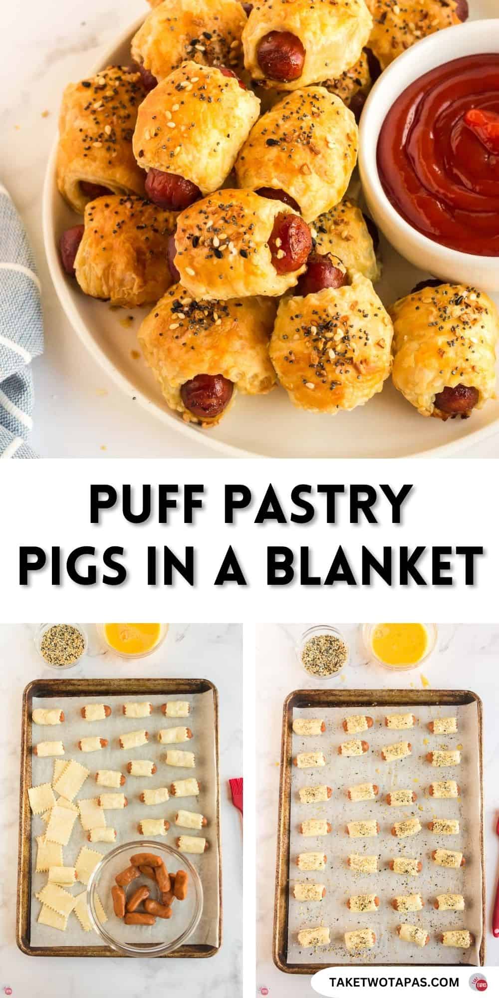 puff pastry pigs in a blanket pinterest pin image