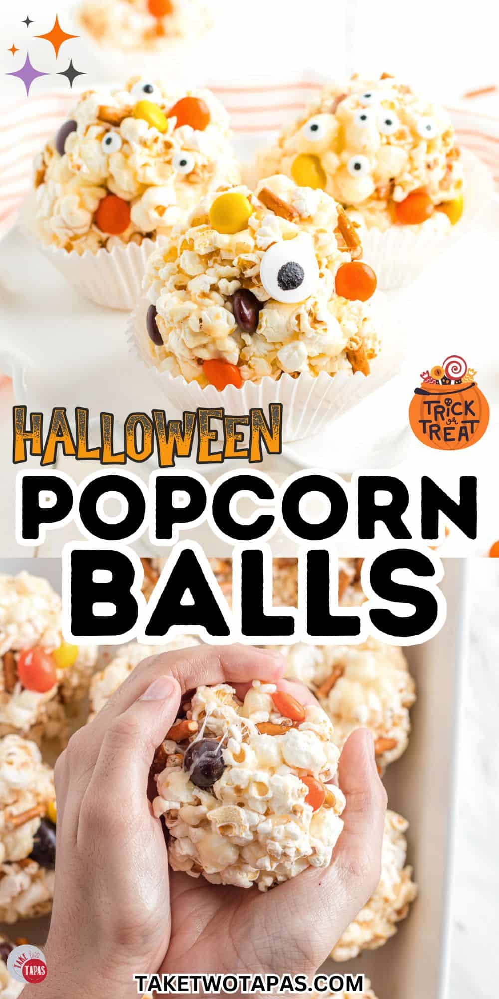 collage of halloween popcorn balls