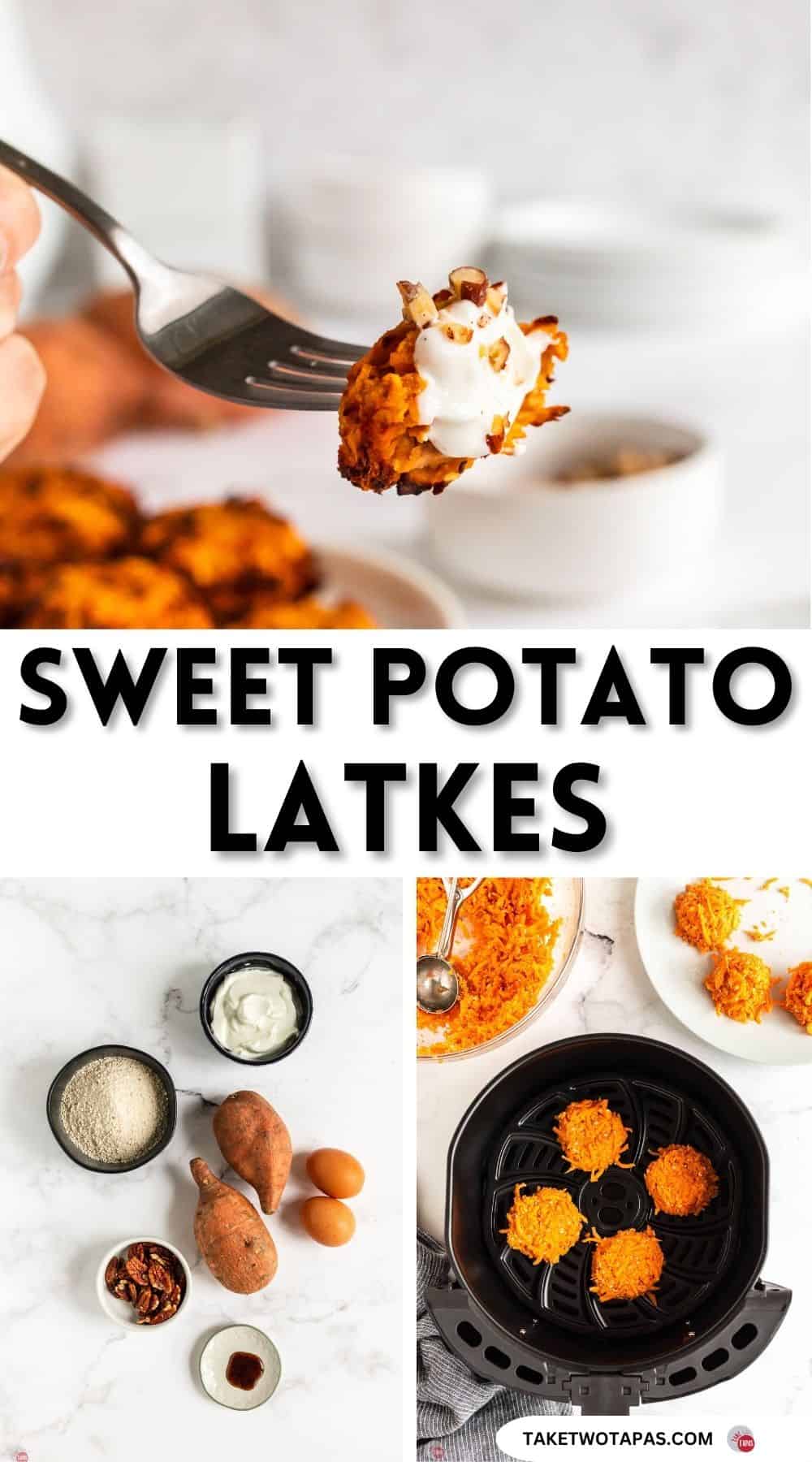 pinterest pin image for air fryer sweet potato latkes