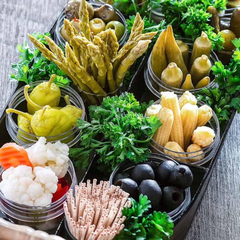 Close up of pickles on the relish tray