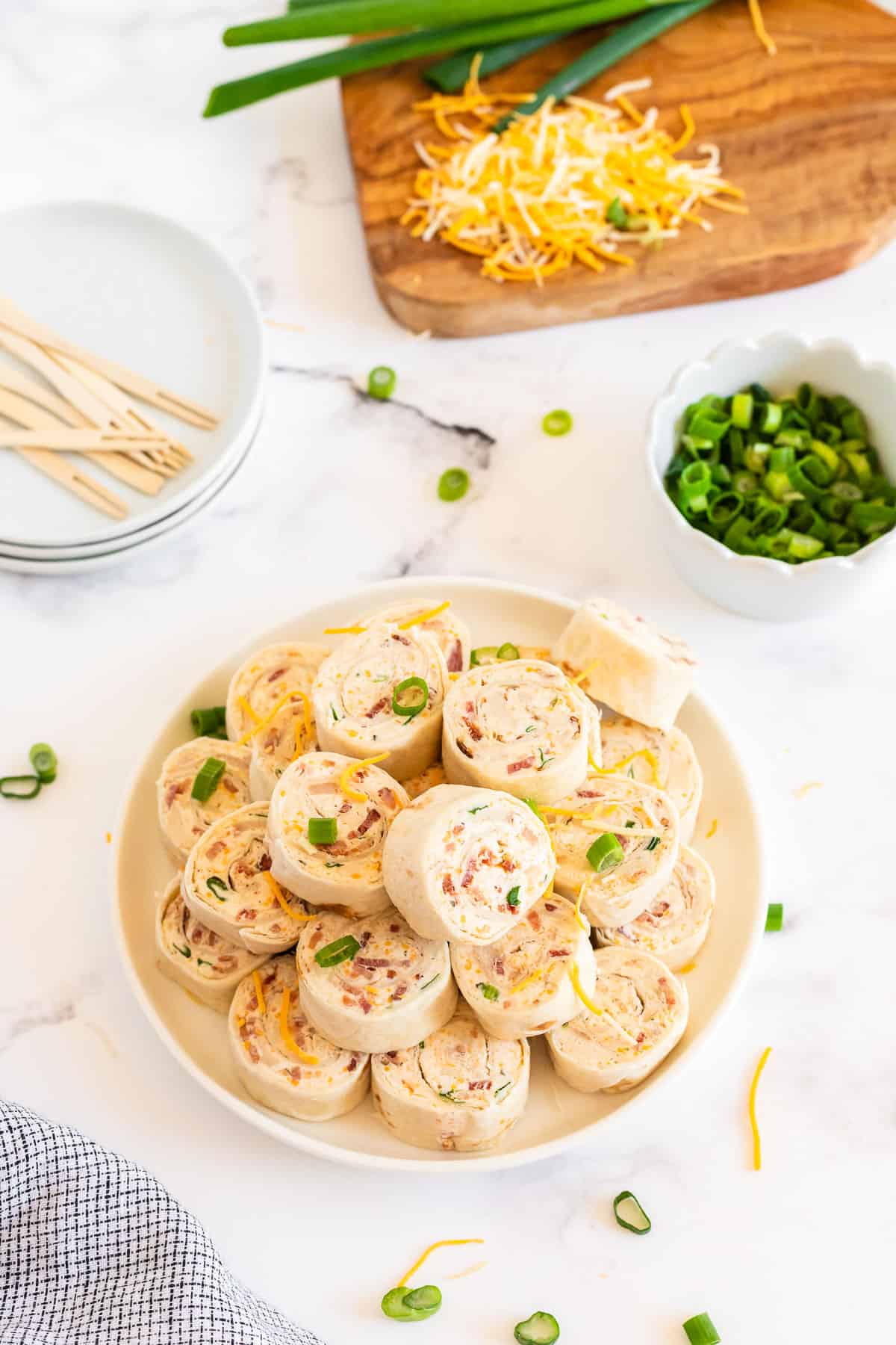 stack of chicken pinwheel sandwiches