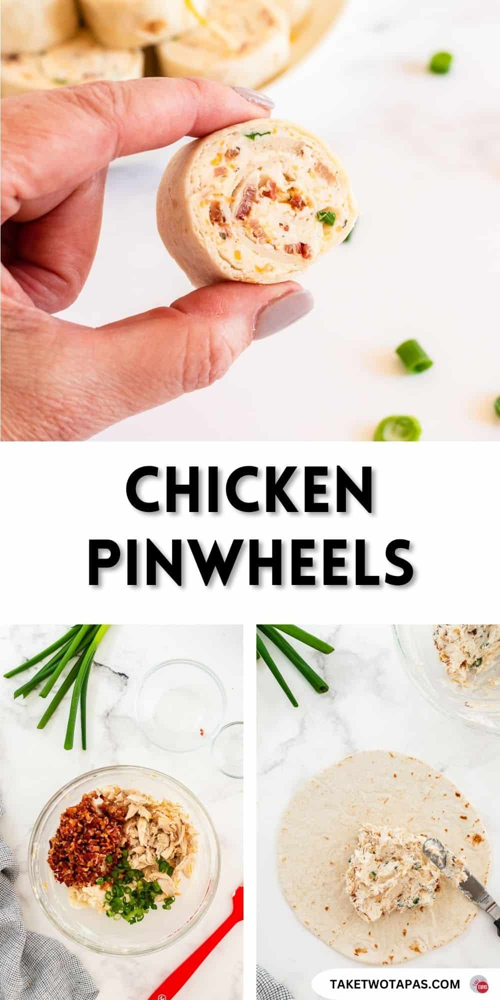 pinterest pin image for loaded chicken pinwheels recipe