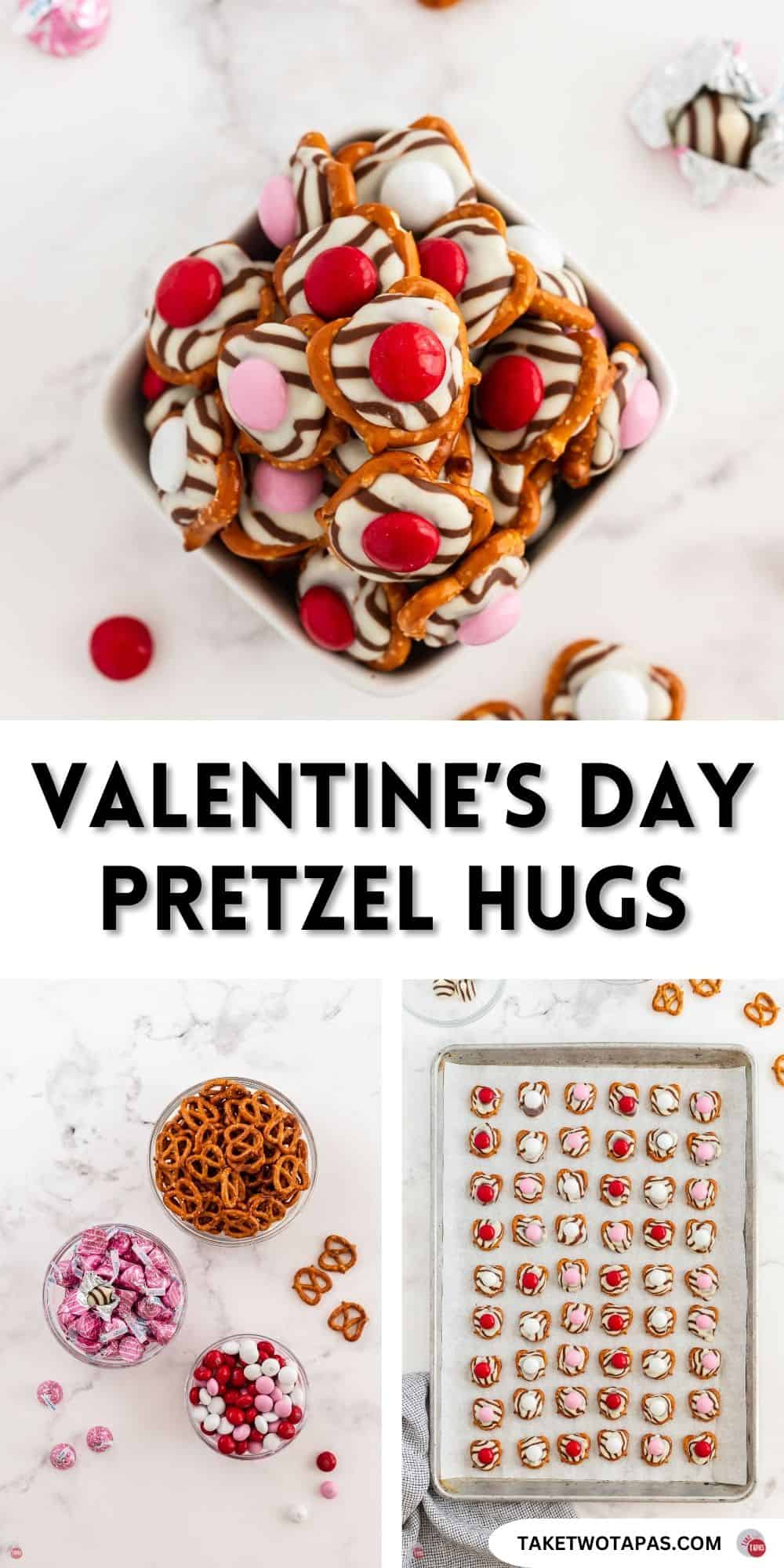 pinterest pin image for pretzel hugs with 3 ingredients