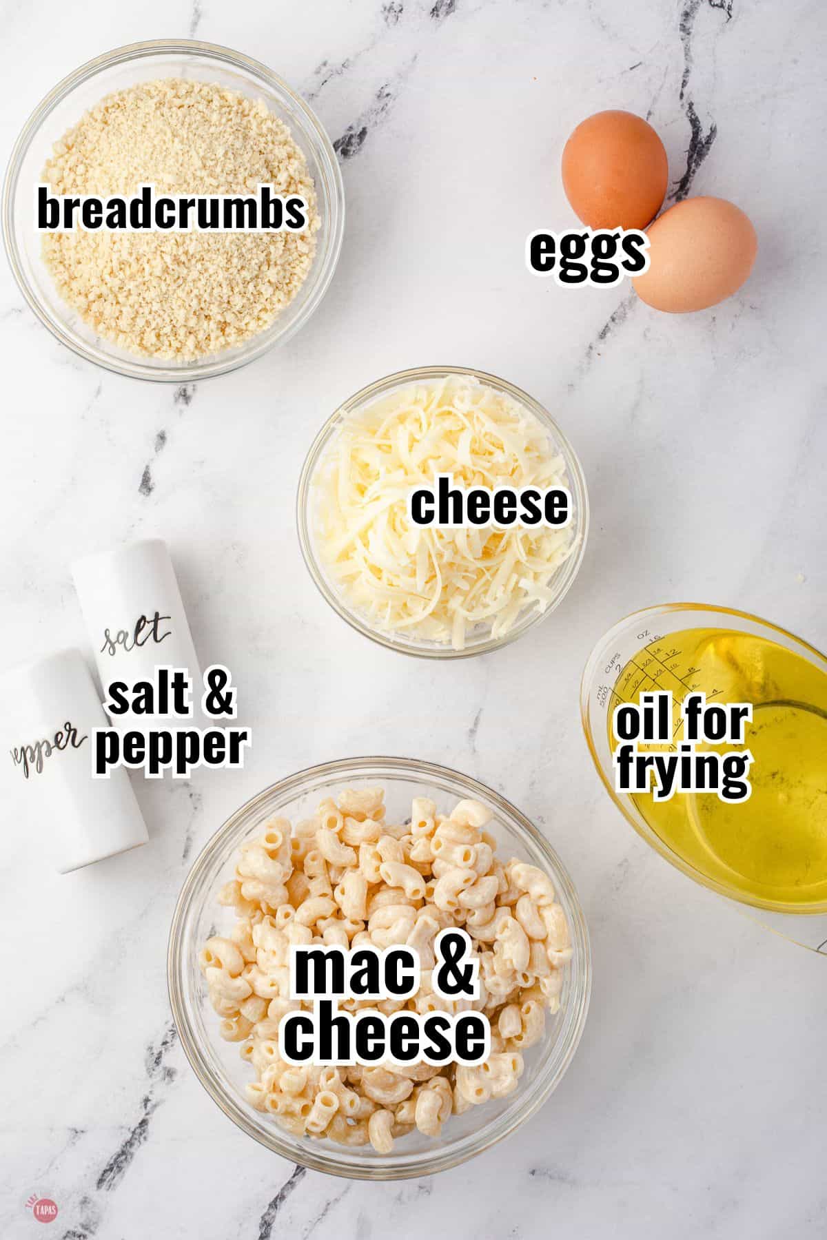 labeled ingredients for mac and cheese bites