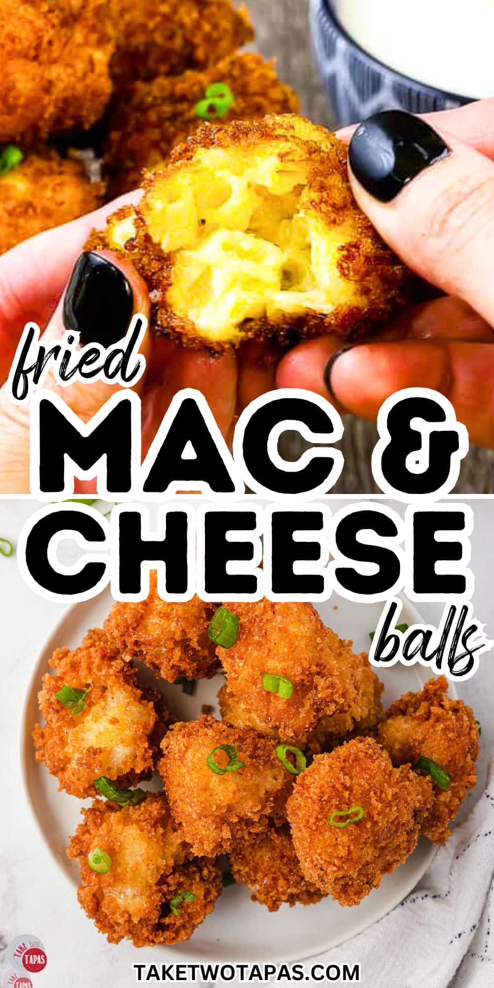 mac and cheese balls in a collage