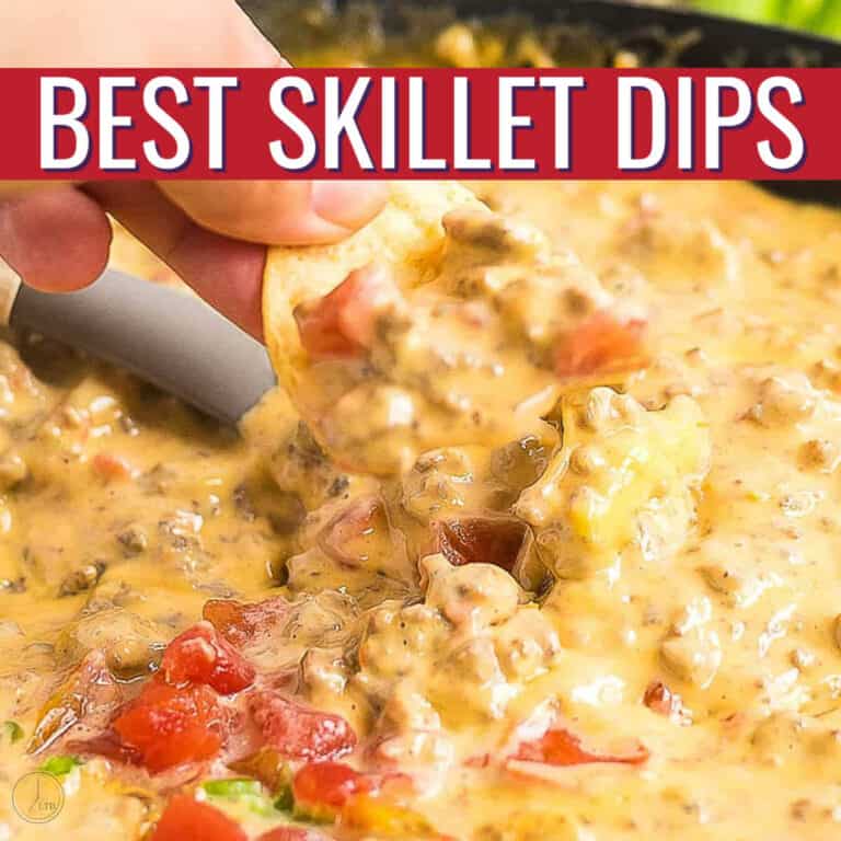 skillet full of cheese dip