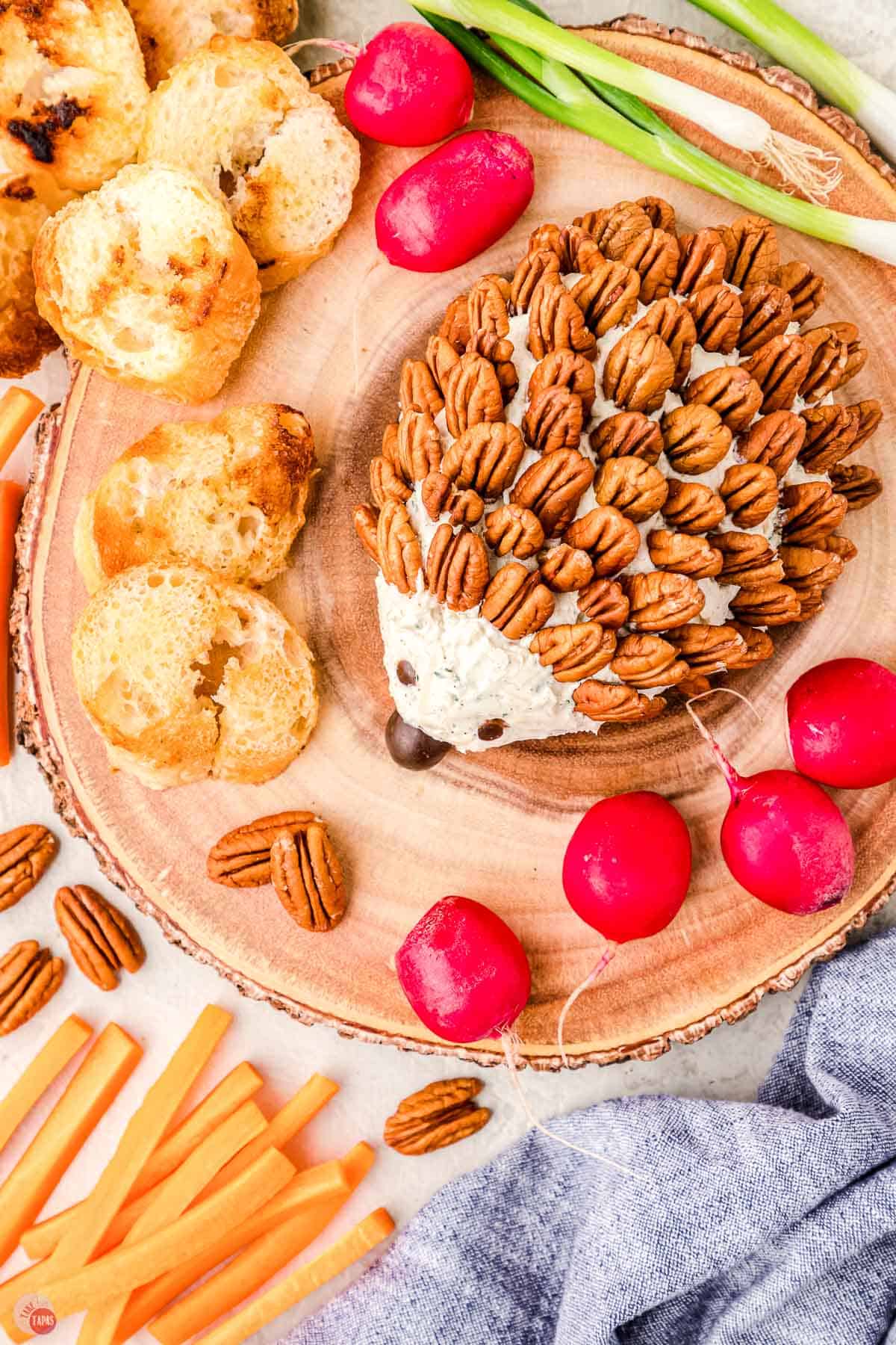 overhead picture of hedgehog cheese ball