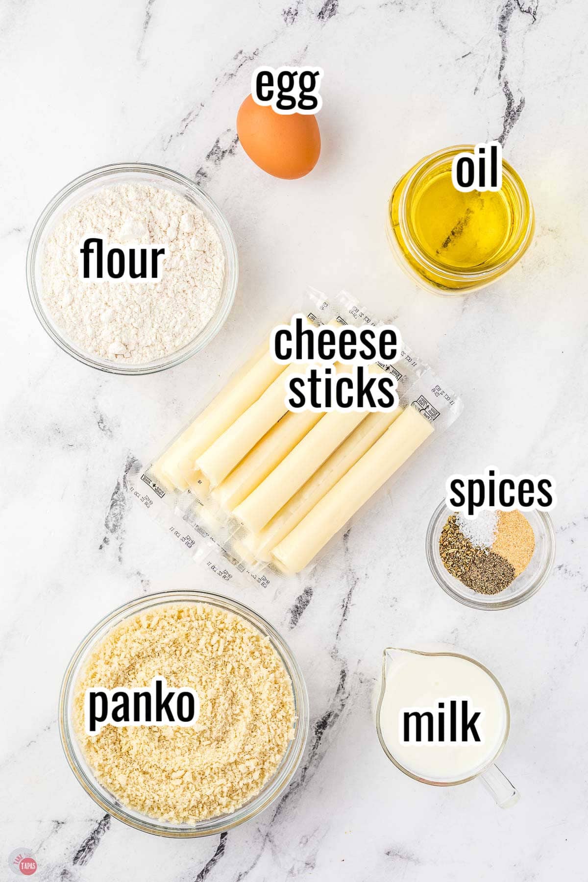 labeled ingredients for homemade mozzarella sticks