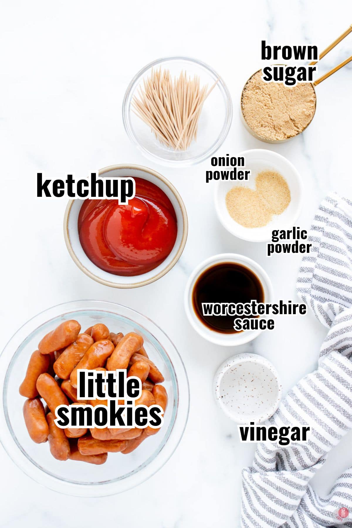 labeled ingredients for lil smokies recipe