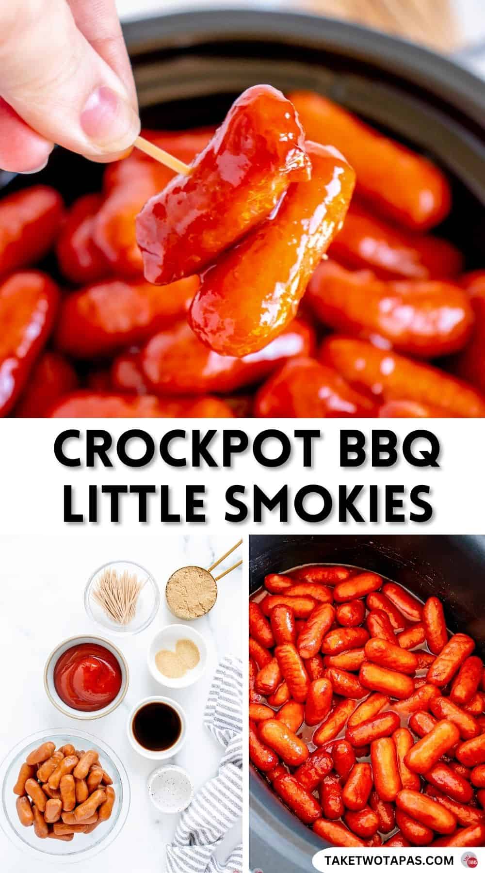 pinterest pin image for bbq lil smokies in a slow cooker