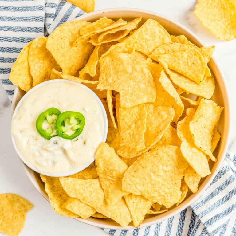 bowl of tortilla chips and cheese dip