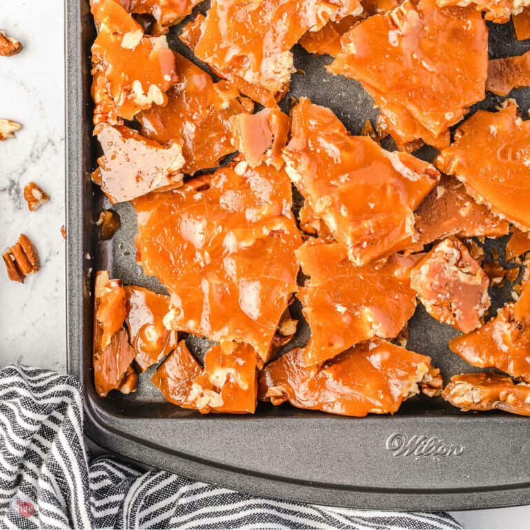 baking sheet of toffee broken in pieces