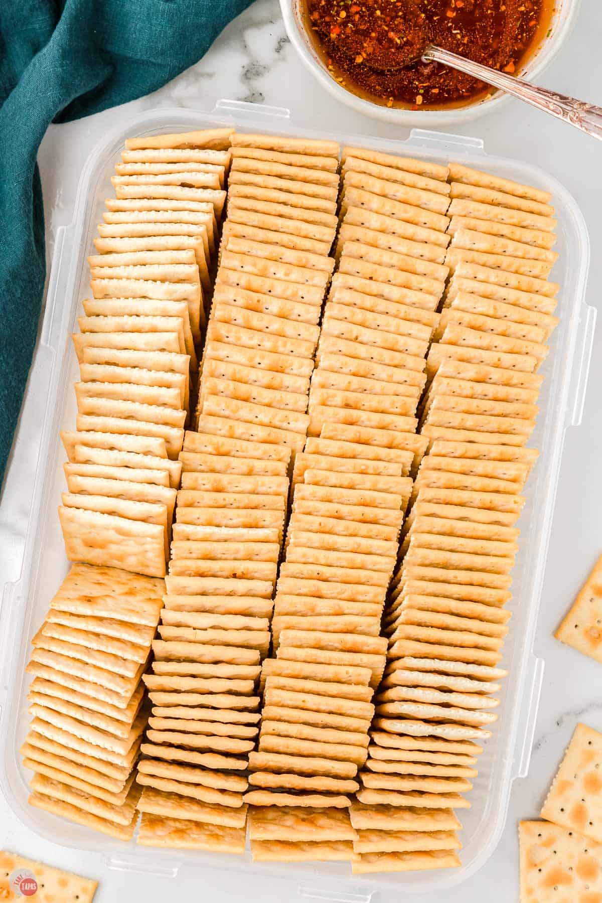 saltine crackers in a container