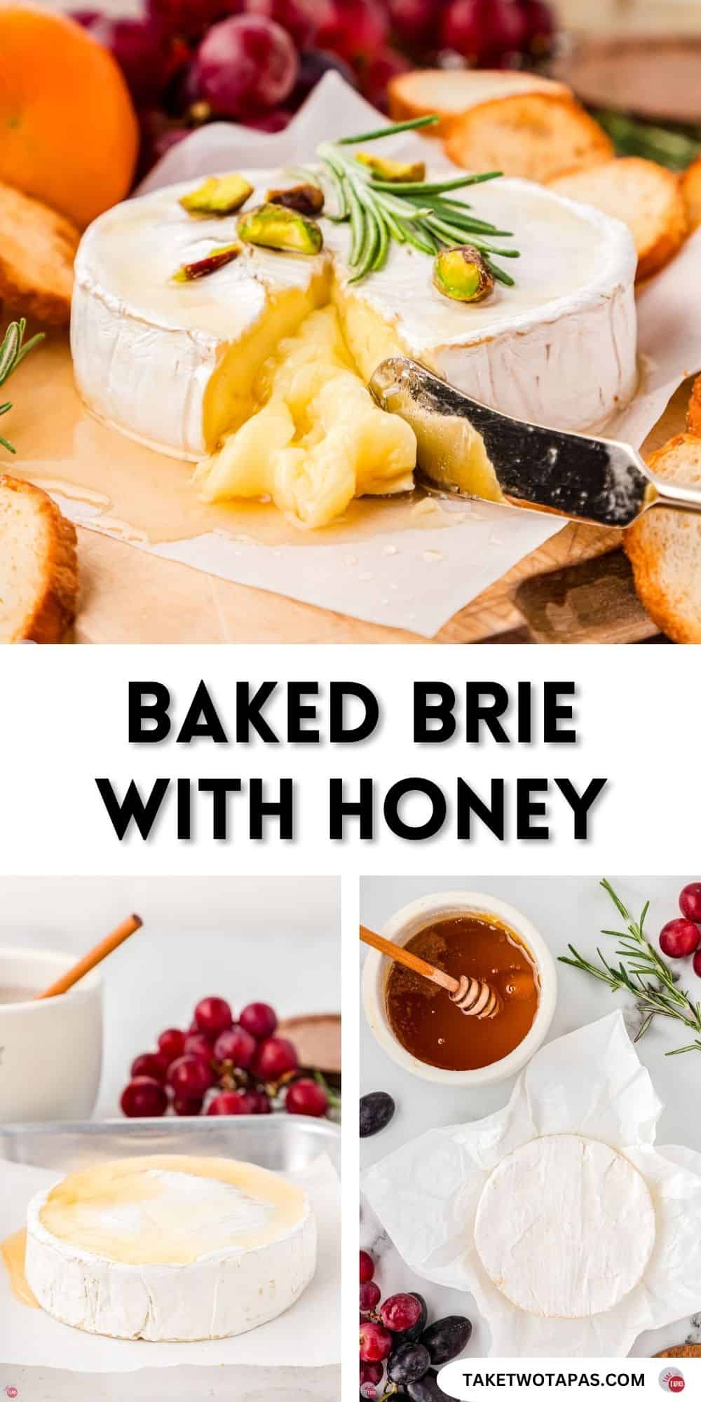 baked brie with honey pinterest pin image