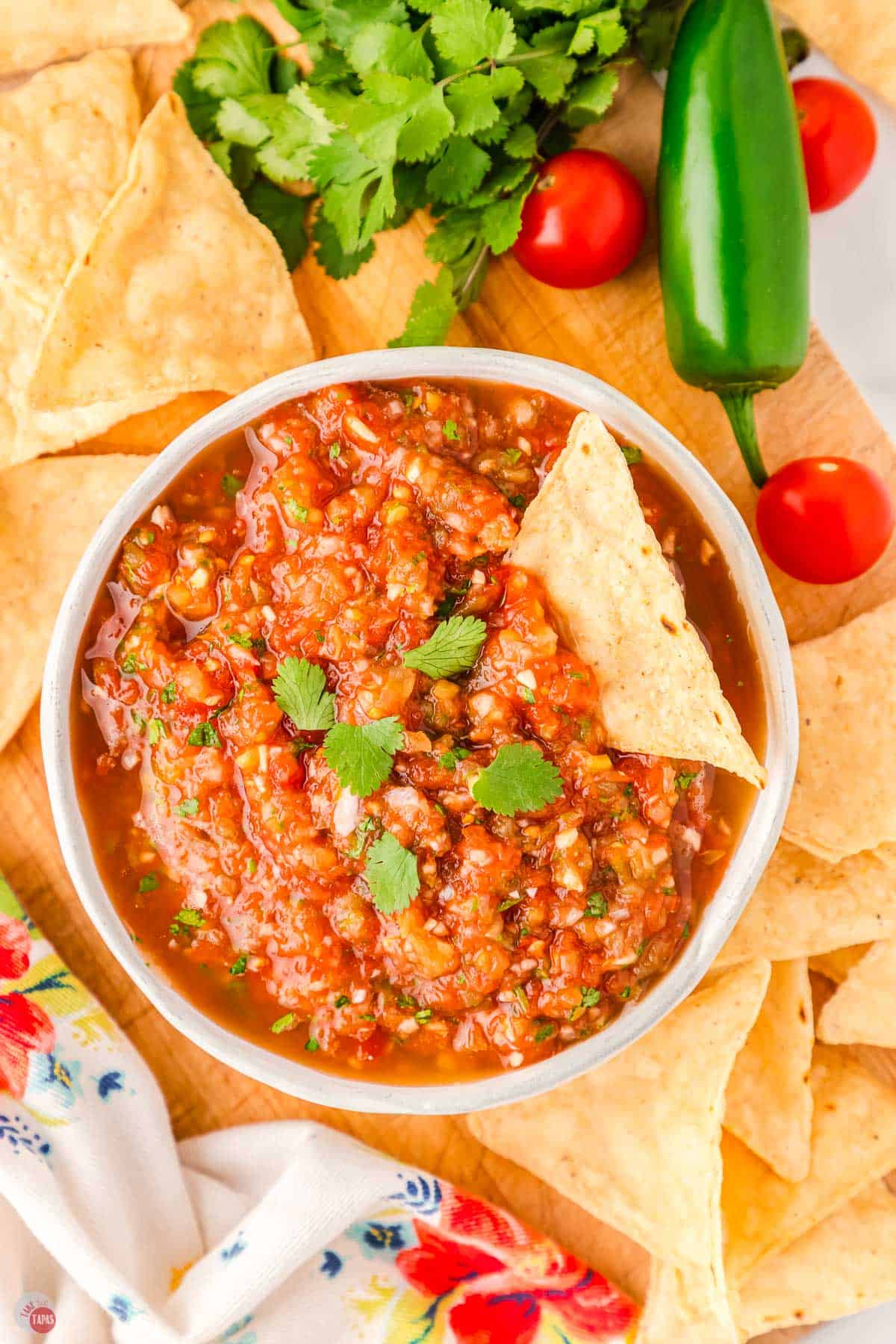 bowl of homemade salsa with chips