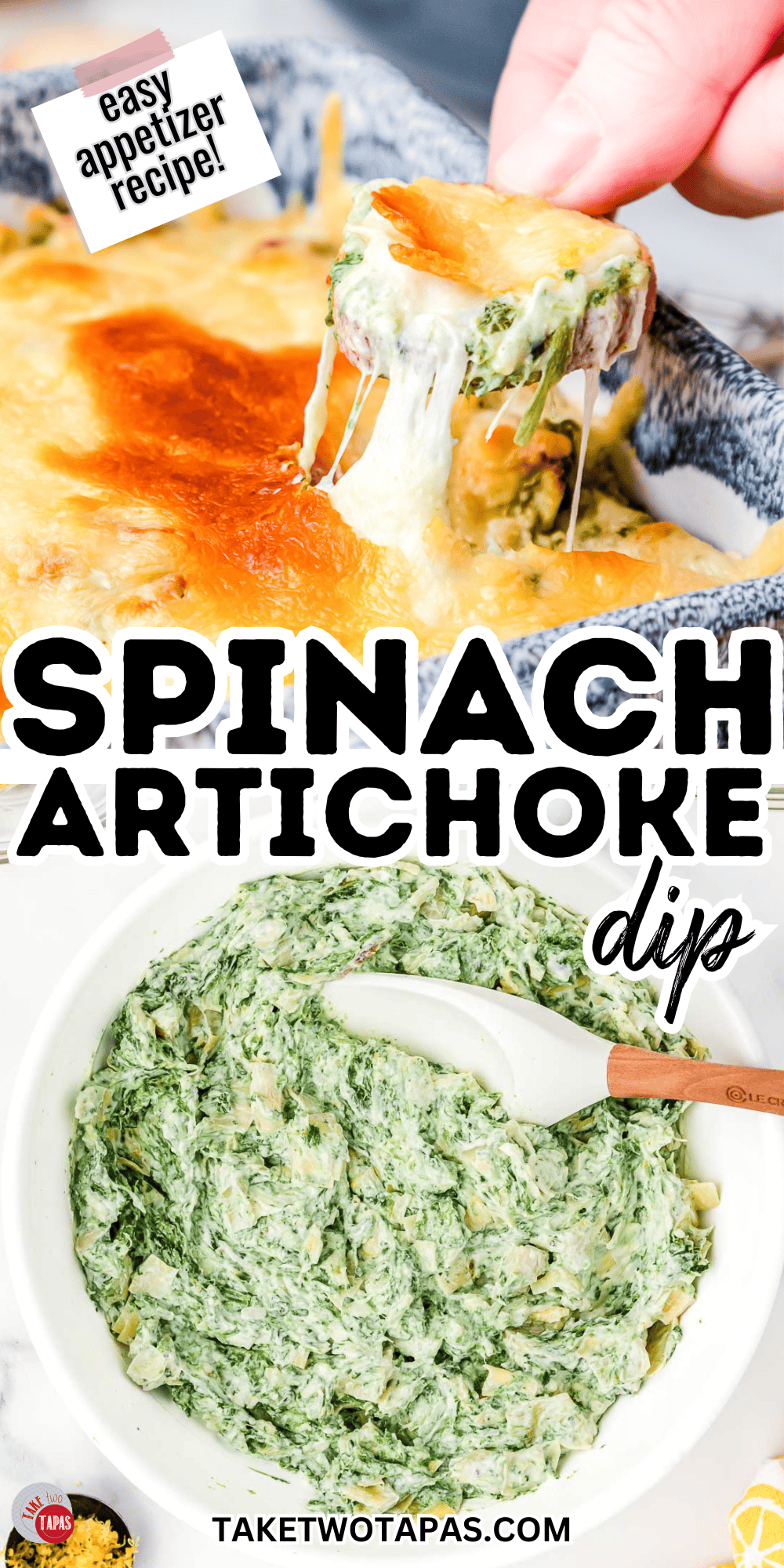 collage of spinach artichoke dip