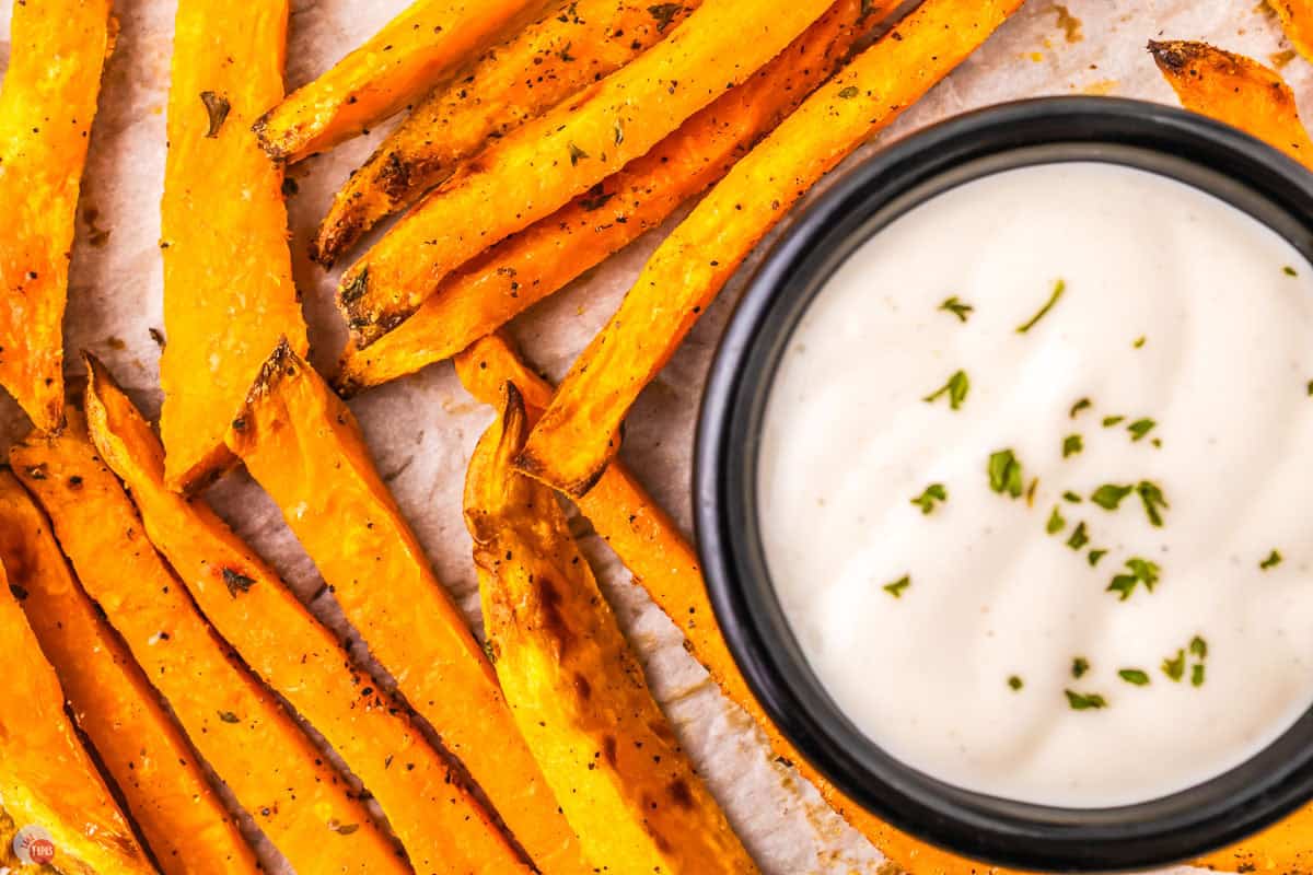 tray of fries with ranch dressing