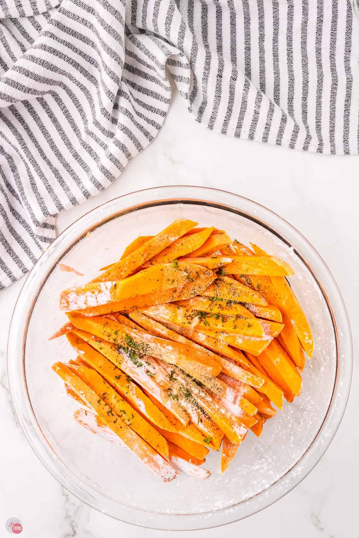 sweet potato sticks with spices on top