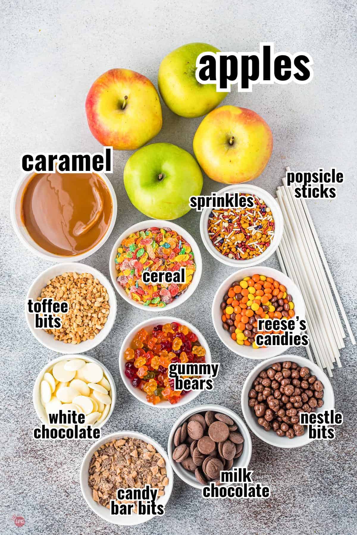 ingredients for a DIY caramel apple bar