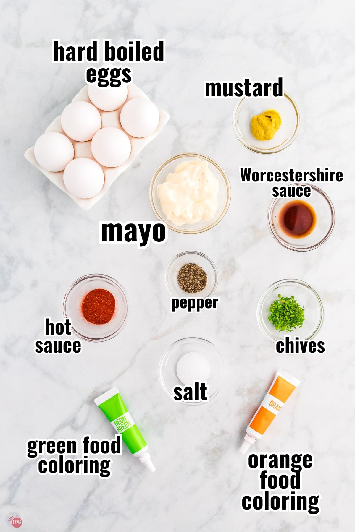 simple ingredients for Halloween deviled eggs