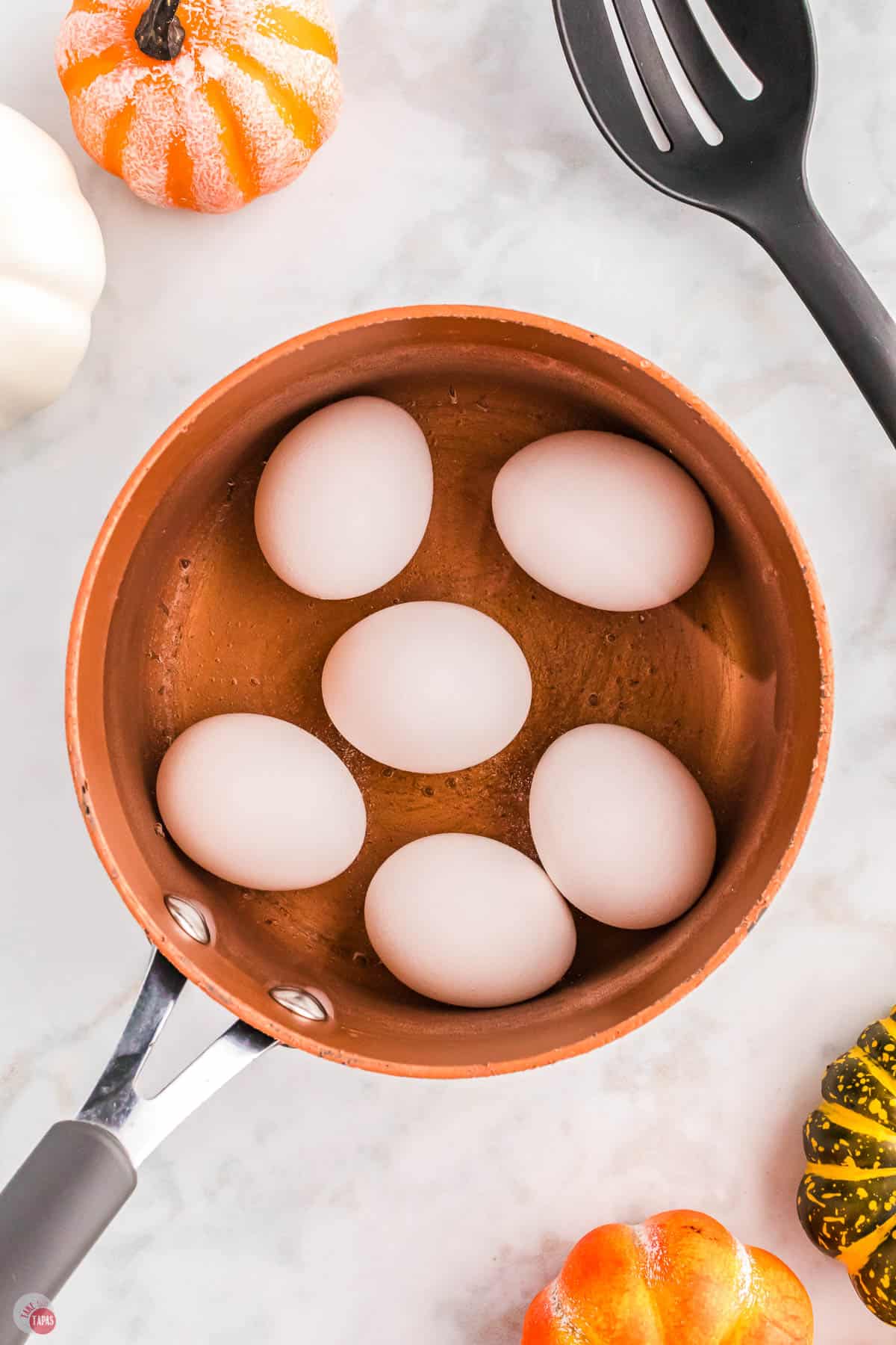 hard-boil eggs in a medium saucepan, 